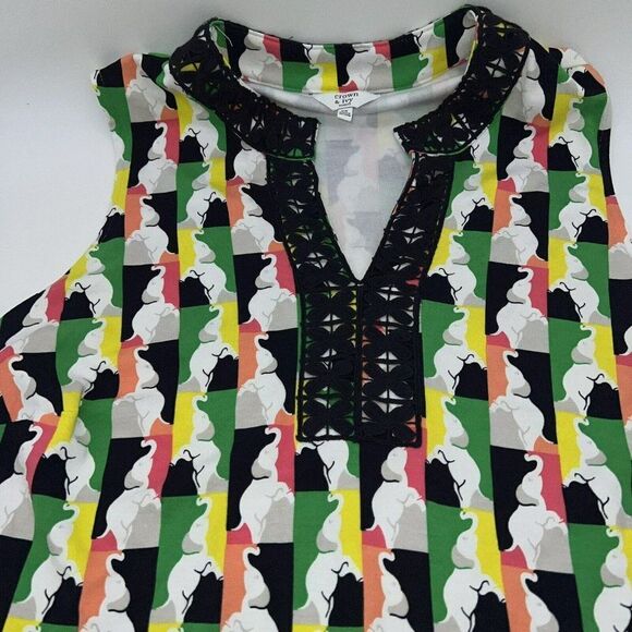 Crown and Ivy size 0X Shift Dress Elephant green coral blue v neck - Picture 3 of 6